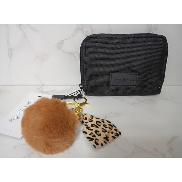 VERA BRADLEY RFID Black Zip Around Small Wallet with Bag Charms - NEW - Picture 1 of 5